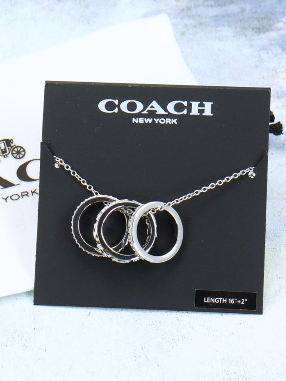 Coach Signature Open Works Rondell Ring Necklace Silver Tone - Picture 3 of 6